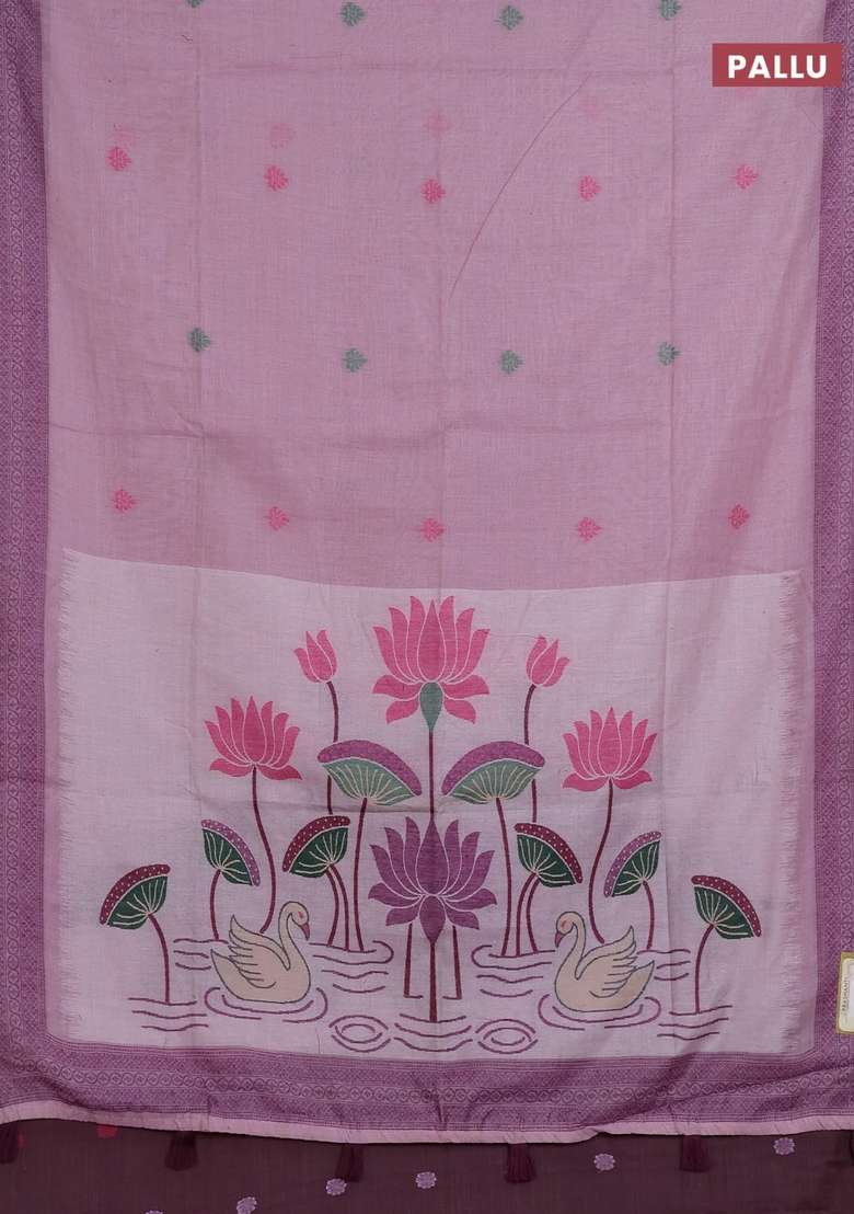 Jamdhani Cotton Saree Lavender And Purple With Thread Woven Buttas And Jamdhani Pallu With Buttas And Brocade Design For Women - Indya