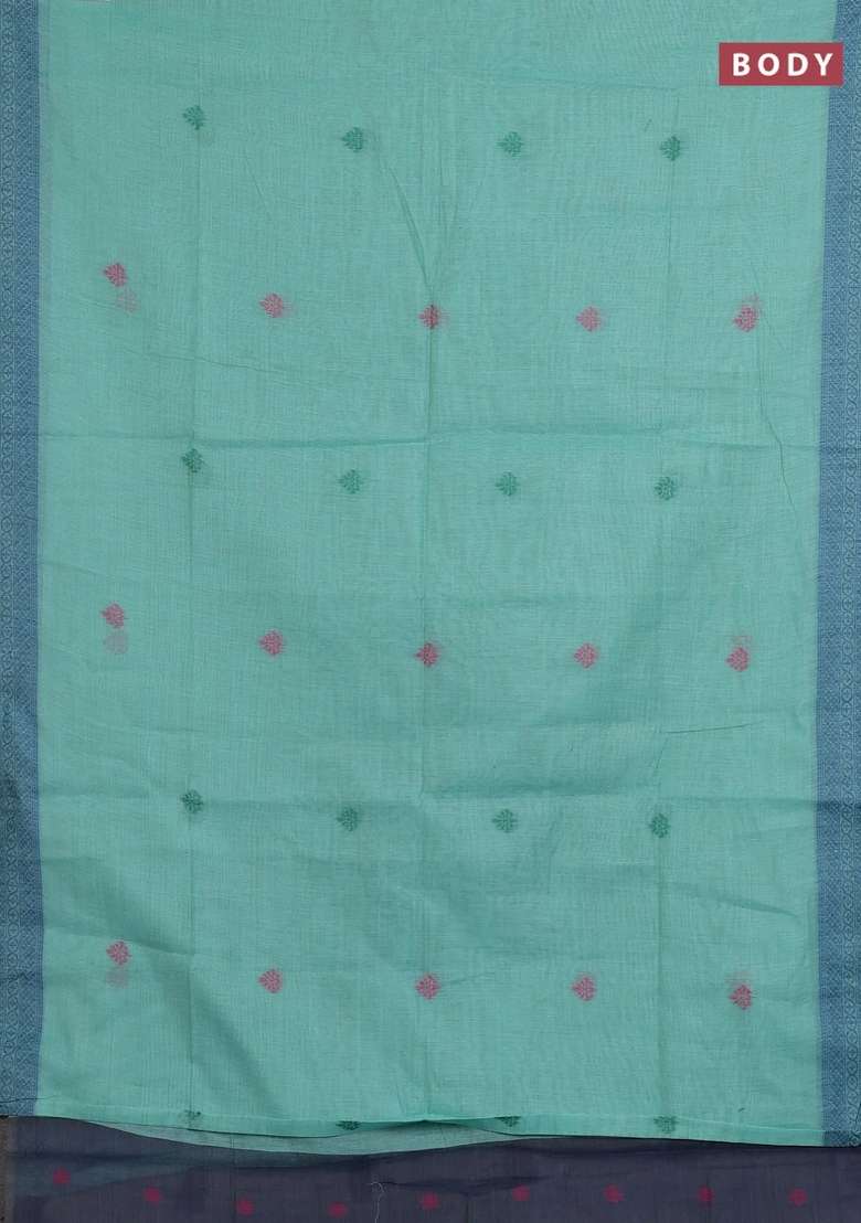 Jamdhani Cotton Saree Teal Green And Navy Blue With Thread Woven Buttas And Jamdhani Pallu With Buttas And Brocade Design For Women - Indya