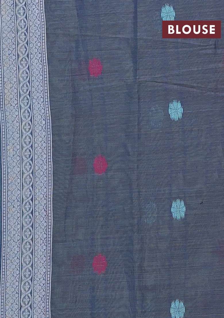 Jamdhani Cotton Saree Teal Green And Navy Blue With Thread Woven Buttas And Jamdhani Pallu With Buttas And Brocade Design For Women - Indya