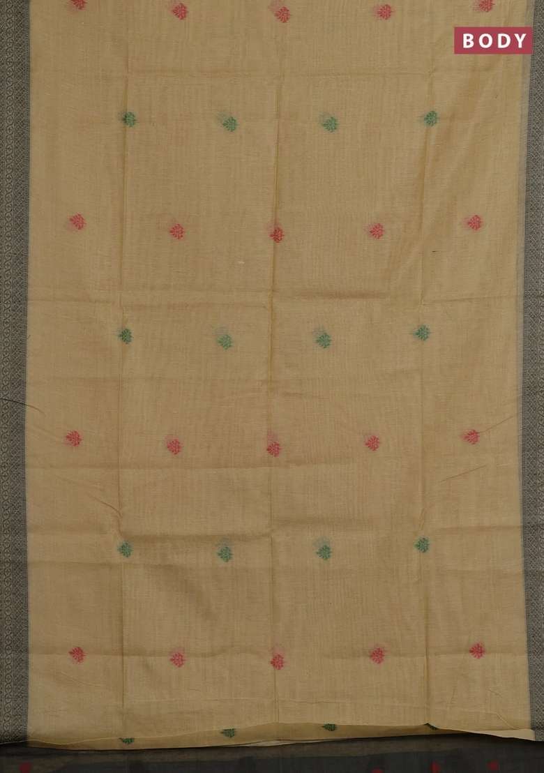 Jamdhani Cotton Saree Beige And Black With Thread Woven Buttas And Jamdhani Pallu With Buttas And Brocade Design For Women - Indya