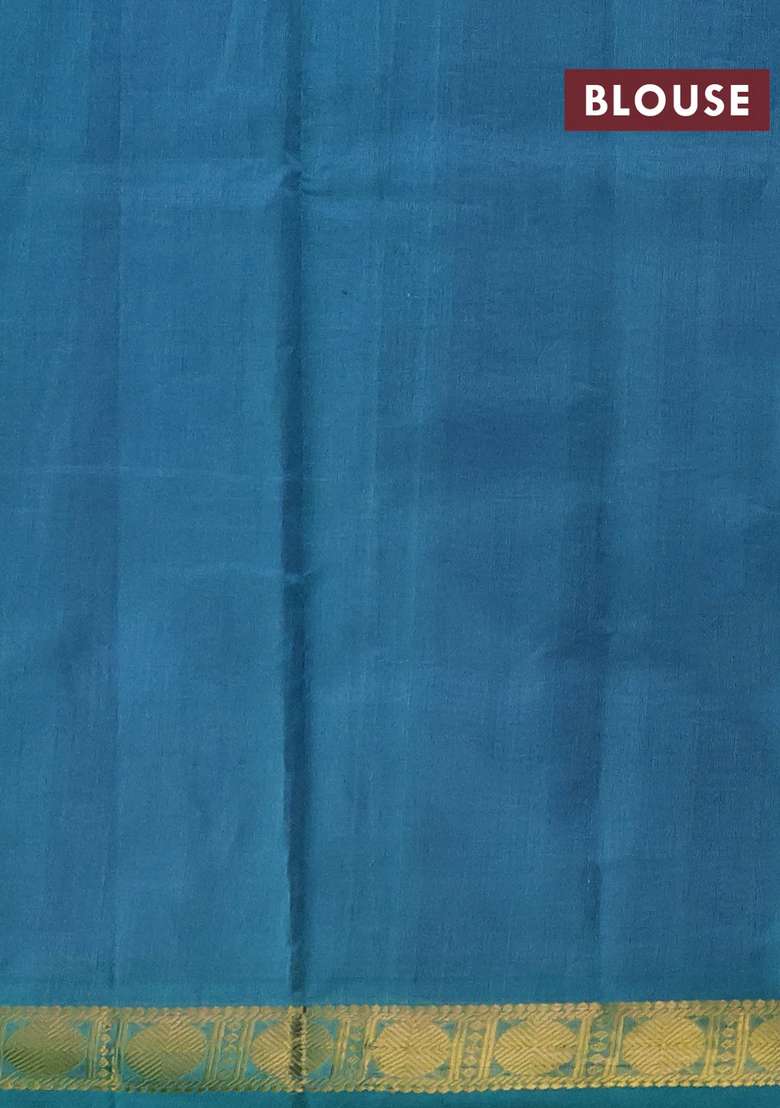 Silk Cotton Saree Lavender And Teal Blue With Plain Body And Zari Woven Border With Traditional Woven Design For Women - Indya