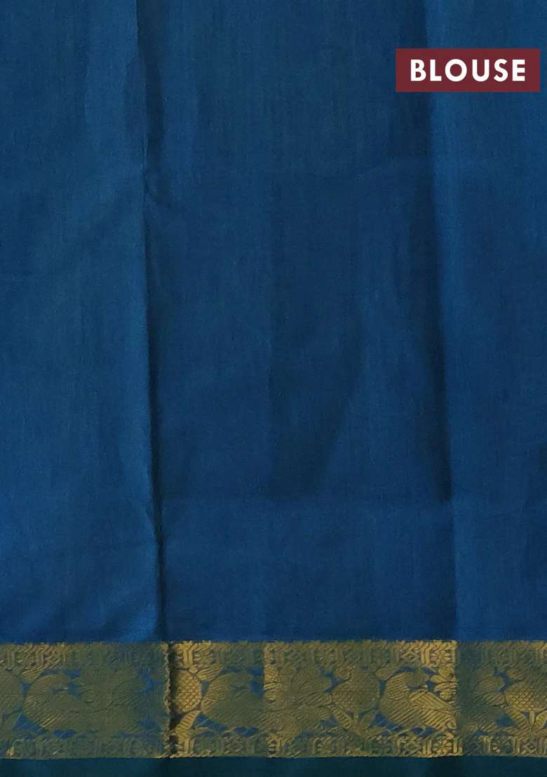 Silk Cotton Saree Dark Mustard And Dual Shade Of Bluish Green With Plain Body And Peacock Zari Woven Border With Traditional Woven Design For Women - Indya