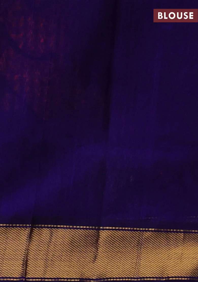 Silk Cotton Saree Dual Shade Of Pinkish Orange And Blue With Plain Body And Zari Woven Border With Traditional Woven Design For Women - Indya