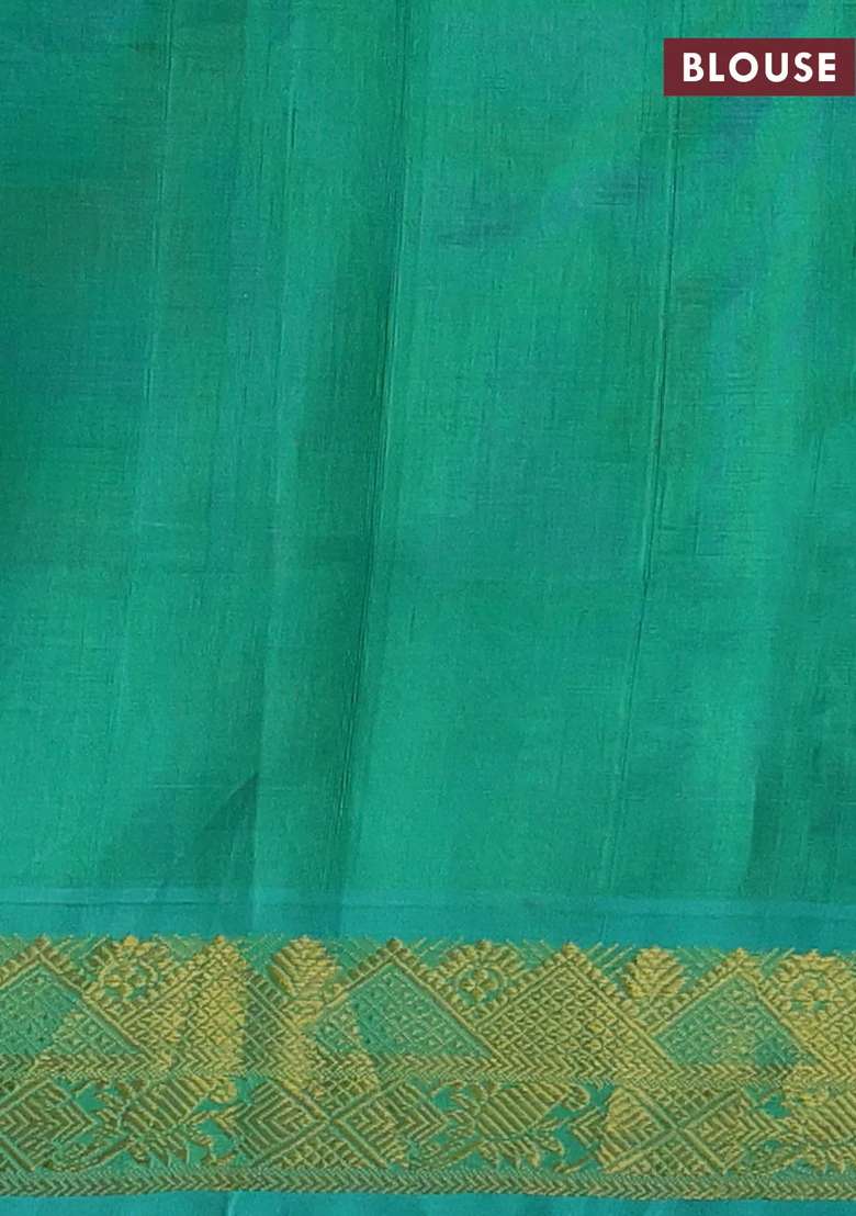 Silk Cotton Saree Violet And Teal Green With Plain Body And Zari Woven Border With Traditional Woven Design For Women - Indya