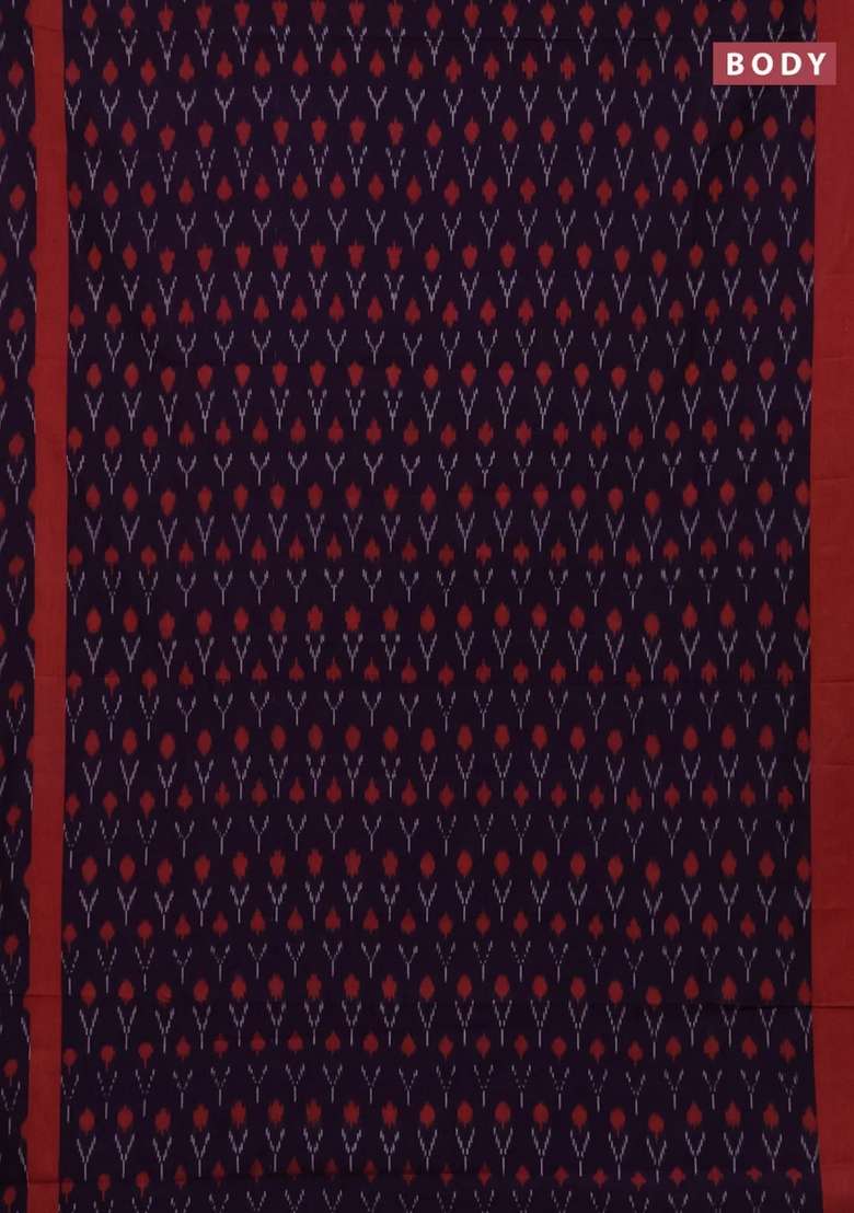 Ikat Cotton Saree Violet And Rust Shade With Allover Ikat Woven Butta Weaves And Rettapet Ikat Woven Border With Buttas And Brocade Design For Women - Indya