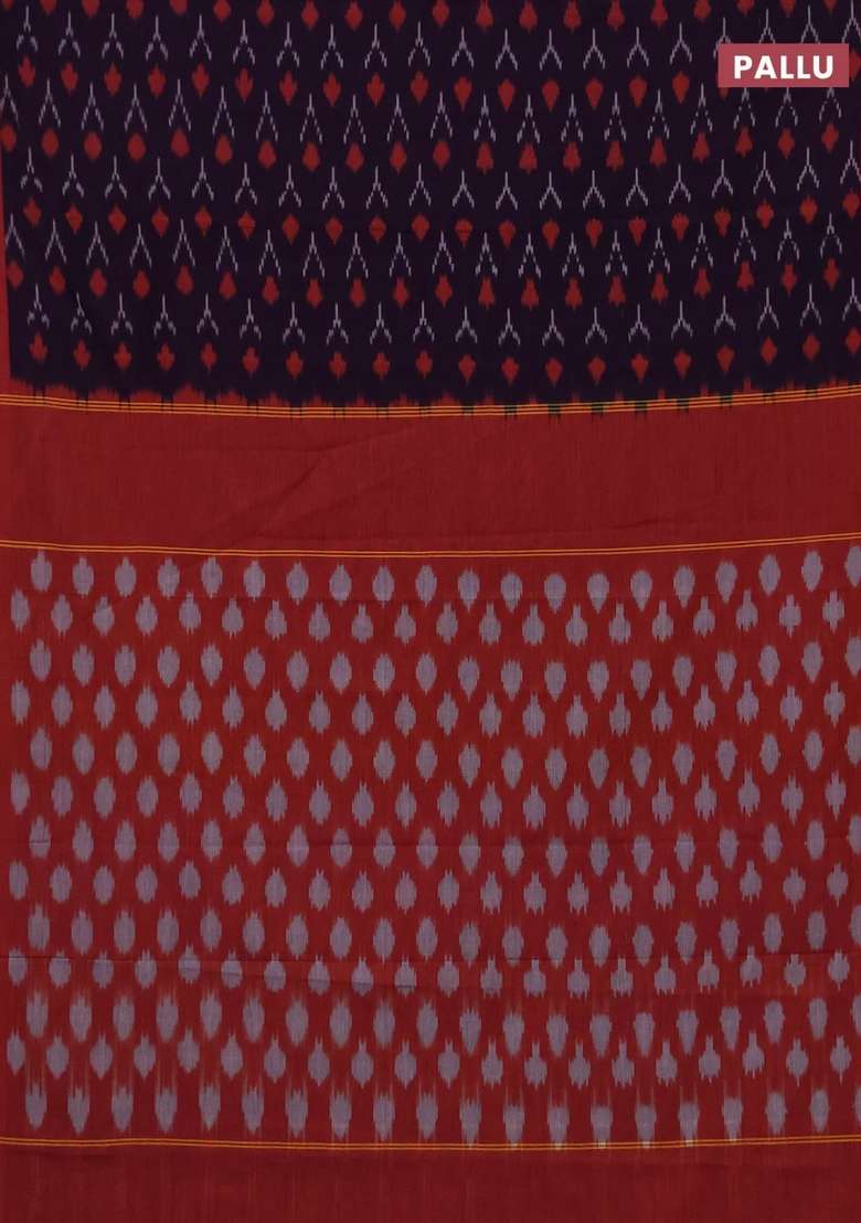 Ikat Cotton Saree Violet And Rust Shade With Allover Ikat Woven Butta Weaves And Rettapet Ikat Woven Border With Buttas And Brocade Design For Women - Indya