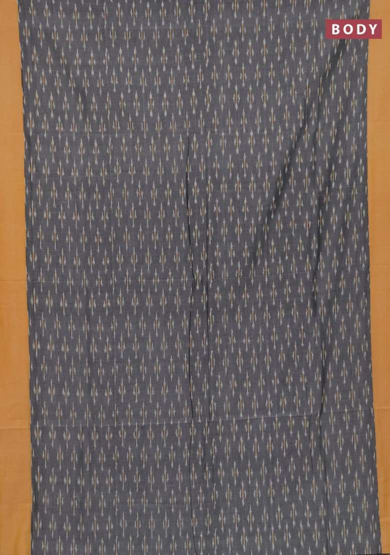 Ikat Cotton Saree Grey And Pale Yellow With Allover Ikat Weaves And Simple Border With Traditional Woven Design For Women - Indya