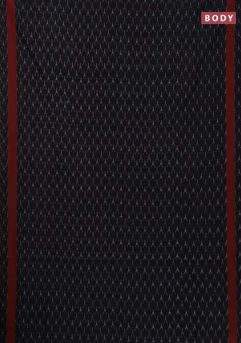 Ikat Cotton Saree Black And Maroon With Allover Ikat Weaves And Rettapet Ikat Border With Traditional Woven Design For Women - Indya
