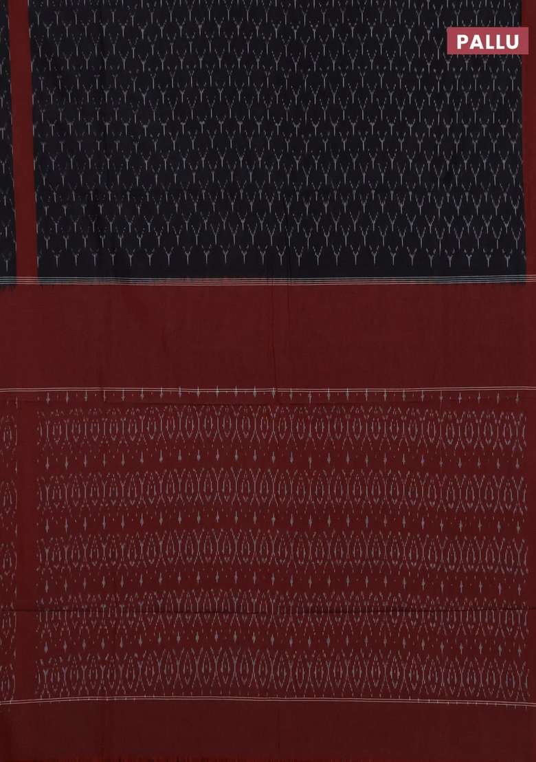Ikat Cotton Saree Black And Maroon With Allover Ikat Weaves And Rettapet Ikat Border With Traditional Woven Design For Women - Indya