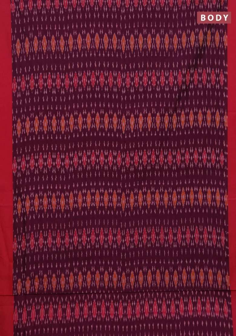 Ikat Cotton Saree Wine Shade And Pink With Allover Ikat Weaves And Simple Border With Traditional Woven Design For Women - Indya
