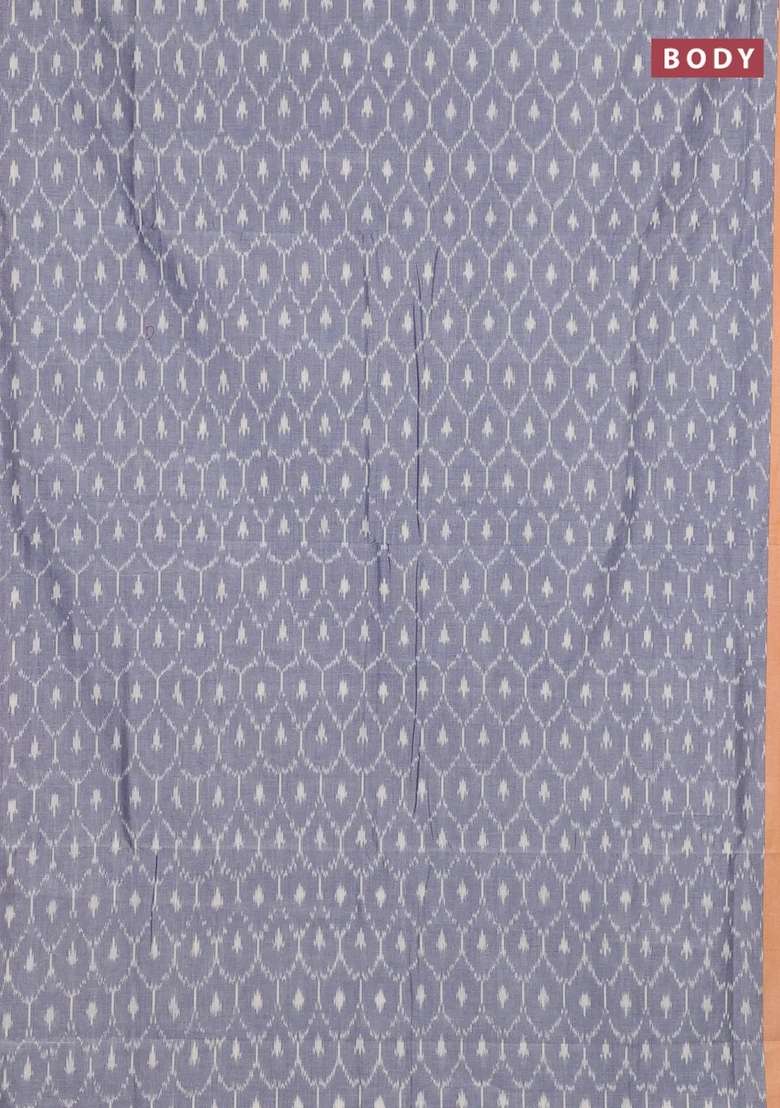 Ikat Cotton Saree Grey And Pale Orange With Allover Ikat Weaves And Simple Border With Traditional Woven Design For Women - Indya