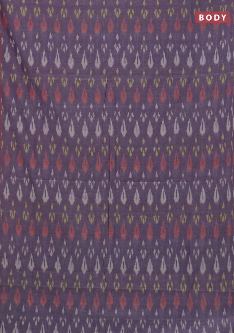 Ikat Cotton Saree Pastel Violet And Maroon With Allover Ikat Weaves And Rettapet Ikat Border With Traditional Woven Design For Women - Indya