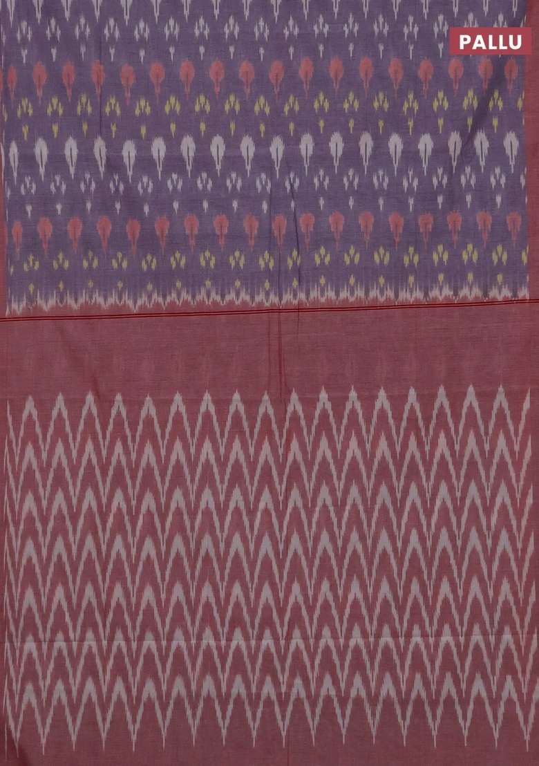 Ikat Cotton Saree Pastel Violet And Maroon With Allover Ikat Weaves And Rettapet Ikat Border With Traditional Woven Design For Women - Indya