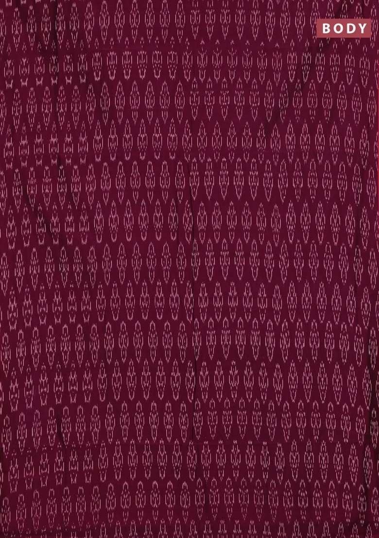 Ikat Cotton Saree Wine Shade And Red With Allover Ikat Weaves And Simple Border With Traditional Woven Design For Women - Indya