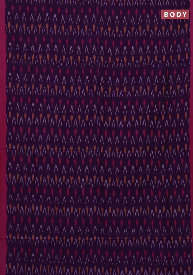Ikat Cotton Saree Violet And Pink With Allover Ikat Weaves And Rettapet Ikat Border With Traditional Woven Design For Women - Indya