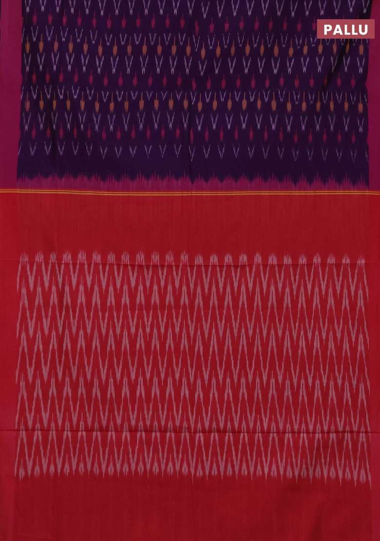 Ikat Cotton Saree Violet And Pink With Allover Ikat Weaves And Rettapet Ikat Border With Traditional Woven Design For Women - Indya