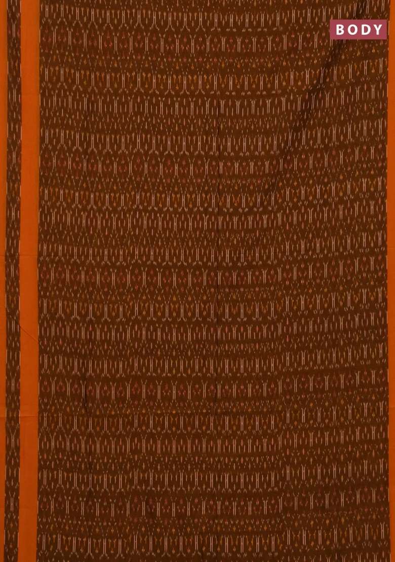 Ikat Cotton Saree Dark Mustard And Mustard Yellow With Allover Ikat Weaves And Rettapet Ikat Border With Traditional Woven Design For Women - Indya