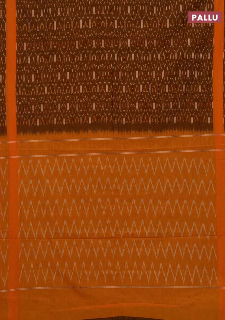 Ikat Cotton Saree Dark Mustard And Mustard Yellow With Allover Ikat Weaves And Rettapet Ikat Border With Traditional Woven Design For Women - Indya