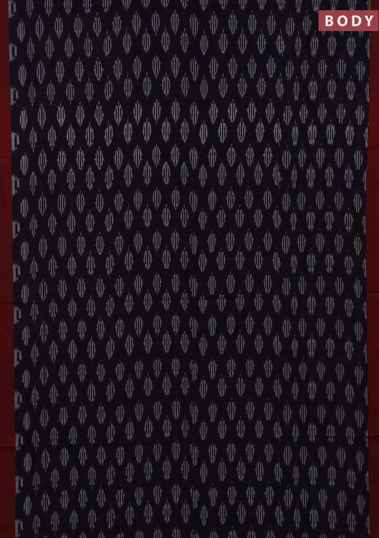 Ikat Cotton Saree Black And Maroon With Allover Ikat Woven Butta Weaves And Simple Border With Buttas And Brocade Design For Women - Indya