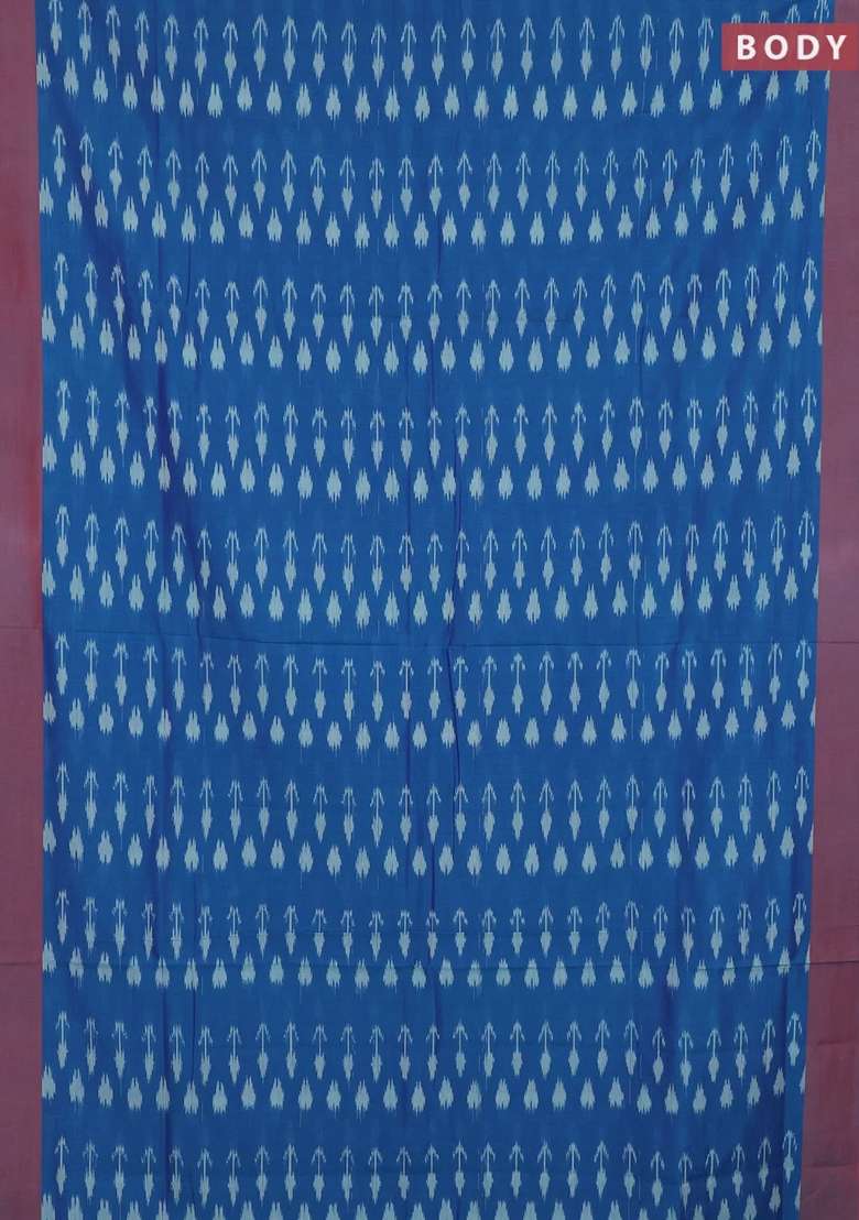 Ikat Cotton Saree Blue And Pink With Allover Ikat Woven Butta Weaves And Simple Border With Buttas And Brocade Design For Women - Indya