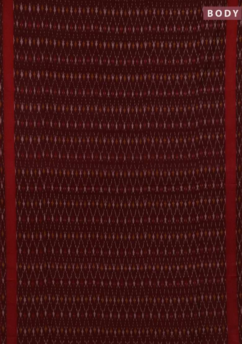 Ikat Cotton Saree Deep Wine And Red With Allover Ikat Weaves And Rettapet Ikat Woven Border With Traditional Woven Design For Women - Indya