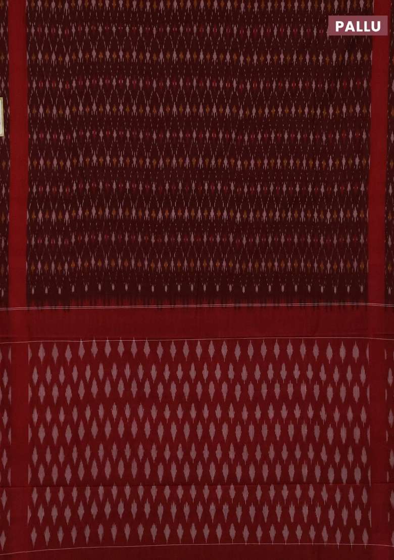 Ikat Cotton Saree Deep Wine And Red With Allover Ikat Weaves And Rettapet Ikat Woven Border With Traditional Woven Design For Women - Indya