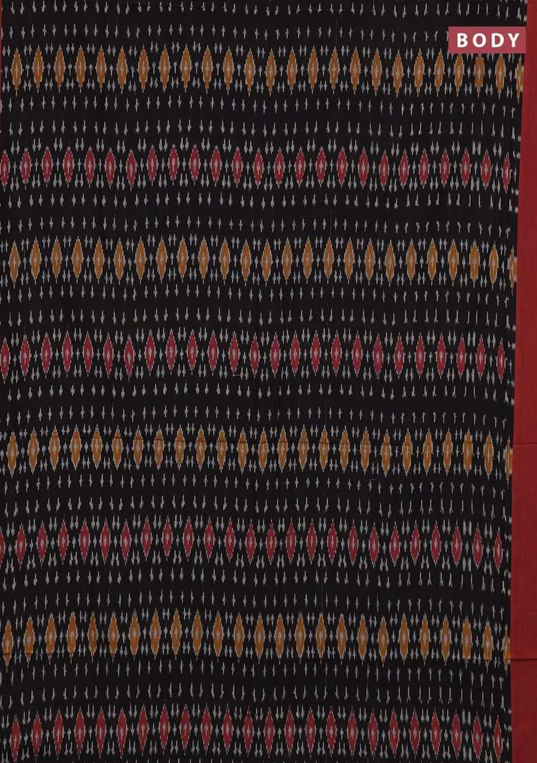 Ikat Cotton Saree Black And Maroon With Allover Ikat Weaves And Simple Border With Traditional Woven Design For Women - Indya