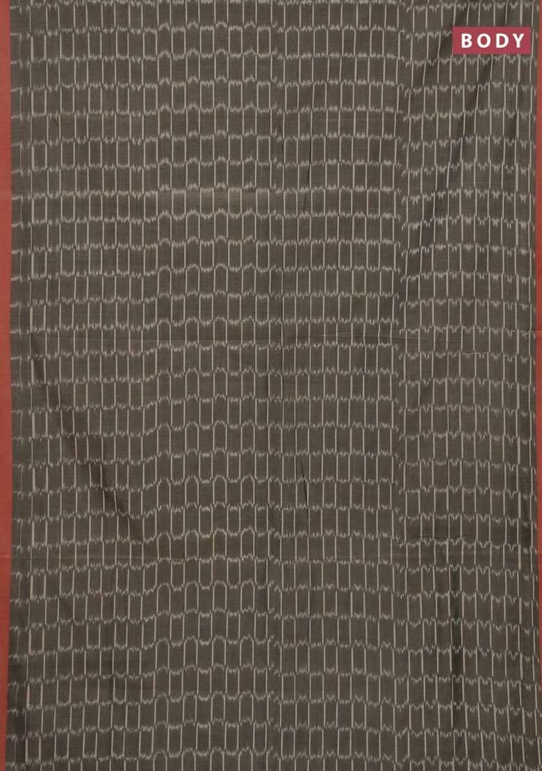Ikat Cotton Saree Grey And Red With Allover Ikat Weaves And Simple Border With Traditional Woven Design For Women - Indya