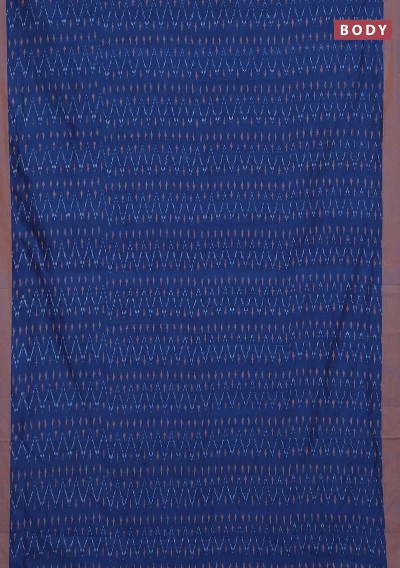 Ikat Cotton Saree Peacock Blue And Mustard Yellow With Allover Ikat Weaves And Simple Border With Traditional Woven Design For Women - Indya