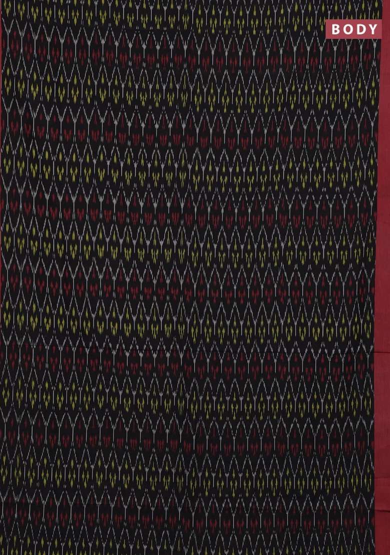 Ikat Cotton Saree Black And Red With Allover Ikat Weaves And Simple Border With Traditional Woven Design For Women - Indya