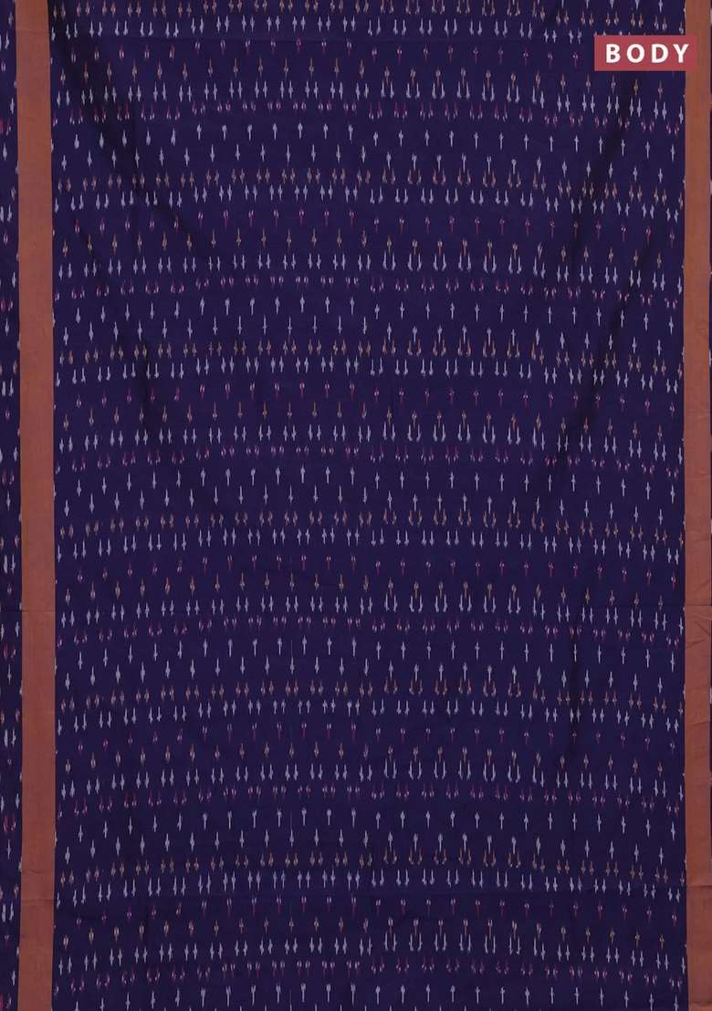 Ikat Cotton Saree Violet And Mustard Yellow With Allover Ikat Weaves And Rettapet Ikat Woven Border With Traditional Woven Design For Women - Indya