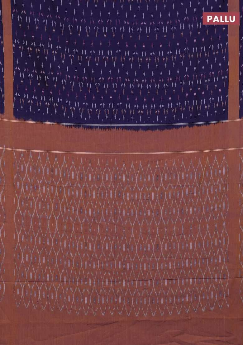 Ikat Cotton Saree Violet And Mustard Yellow With Allover Ikat Weaves And Rettapet Ikat Woven Border With Traditional Woven Design For Women - Indya