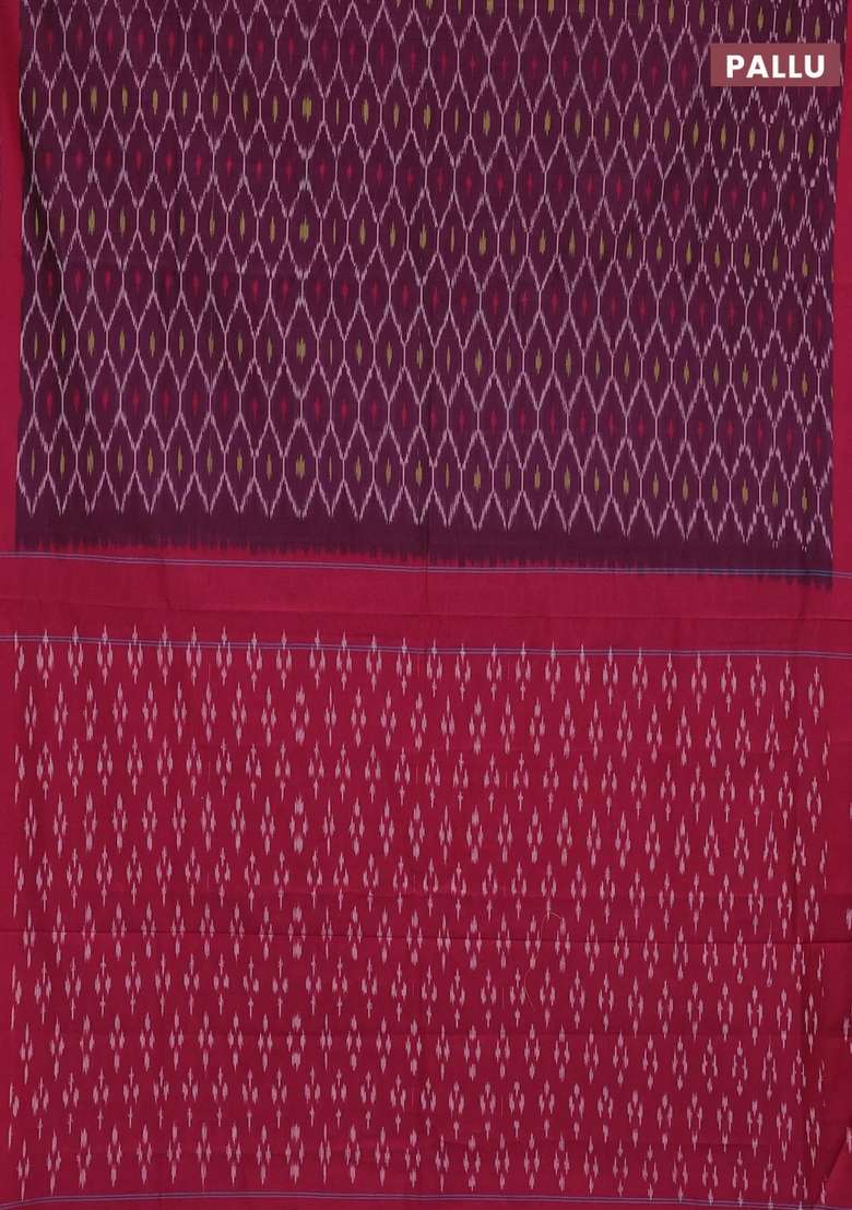 Ikat Cotton Saree Magenta Pink And Pink With Allover Ikat Weaves And Rettapet Ikat Woevn Border With Traditional Woven Design For Women - Indya