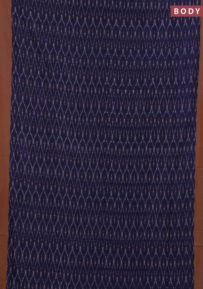 Ikat Cotton Saree Navy Blue And Mustard Yellow With Allover Ikat Weaves And Simple Border With Traditional Woven Design For Women - Indya