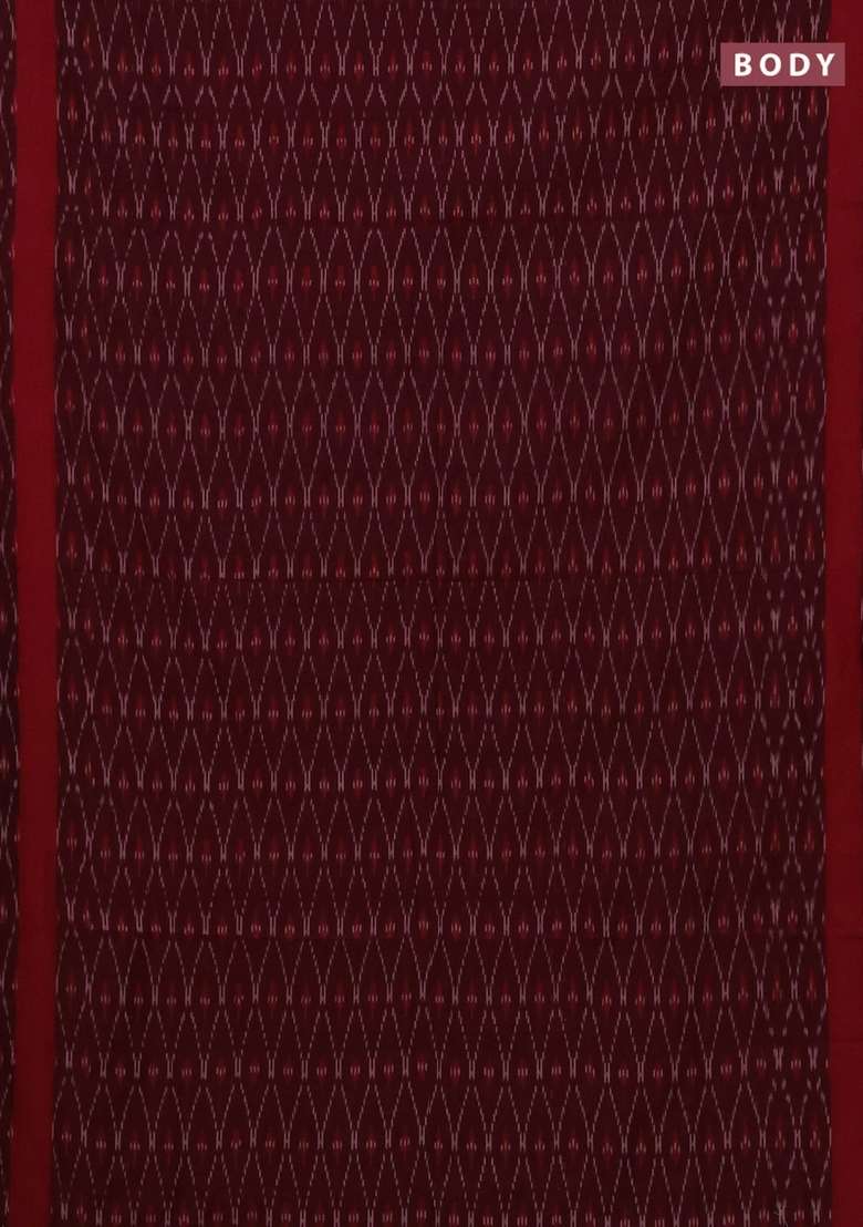 Ikat Cotton Saree Wine Shade And Maroon With Allover Ikat Weaves And Rettapet Ikat Border With Traditional Woven Design For Women - Indya
