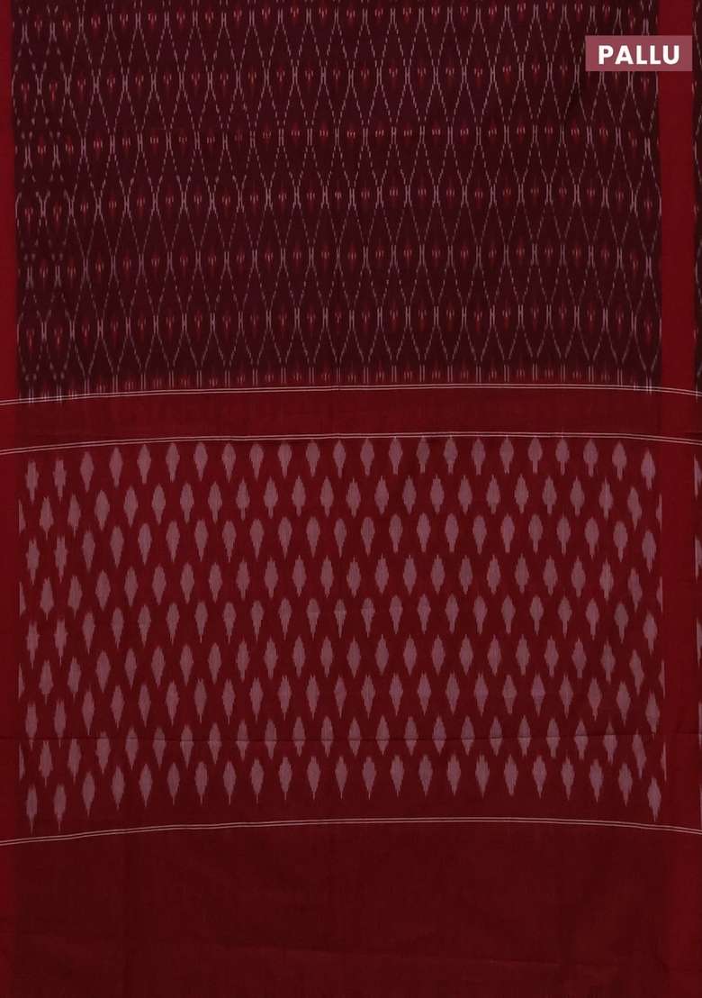 Ikat Cotton Saree Wine Shade And Maroon With Allover Ikat Weaves And Rettapet Ikat Border With Traditional Woven Design For Women - Indya