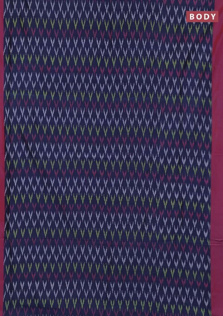 Ikat Cotton Saree Navy Blue And Red With Allover Ikat Weaves And Simple Border With Traditional Woven Design For Women - Indya