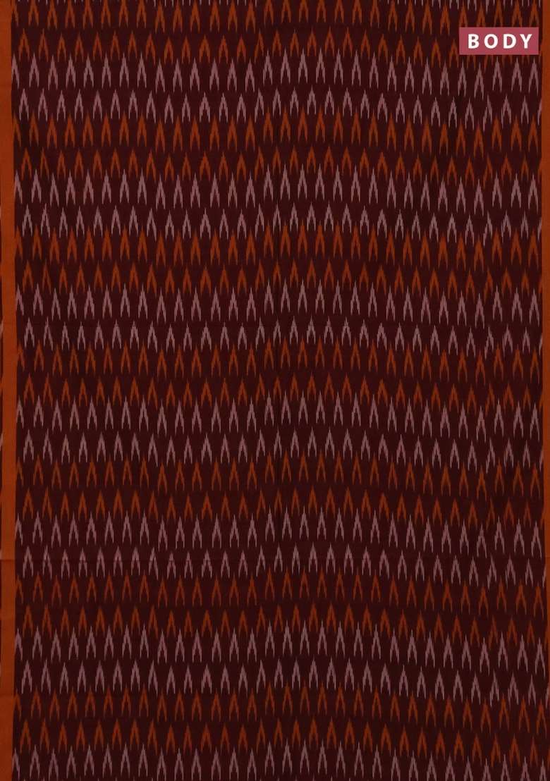 Ikat Cotton Saree Deep Maroon And Mustard Yellow With Allover Ikat Woven Butta Weaves And Rettapet Ikat Woven With Buttas And Brocade Design For Women - Indya