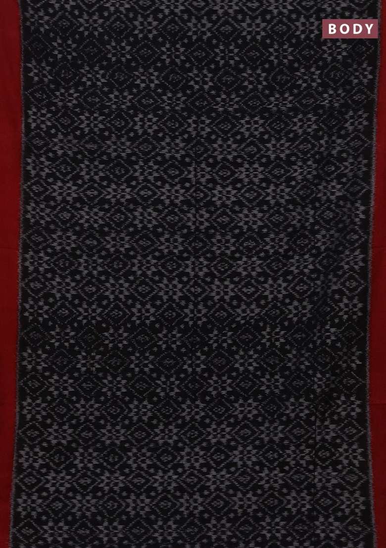 Ikat Cotton Saree Black And Red With Allover Ikat Weaves And Simple Border With Traditional Woven Design For Women - Indya