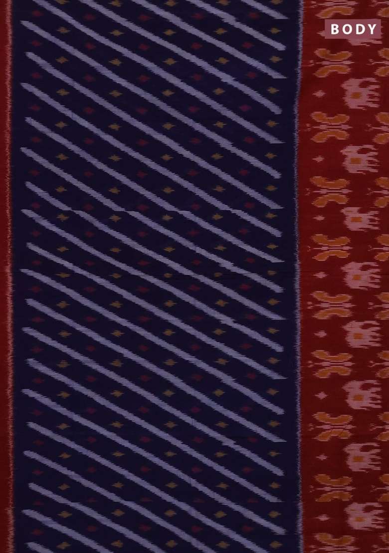 Ikat Cotton Saree Violet And Red With Allover Ikat Weaves And Long Ikat Woven Border With Traditional Woven Design For Women - Indya