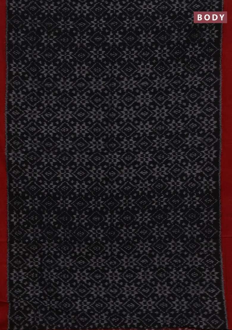 Ikat Cotton Saree Black And Red With Allover Ikat Weaves And Simple Border With Traditional Woven Design For Women - Indya