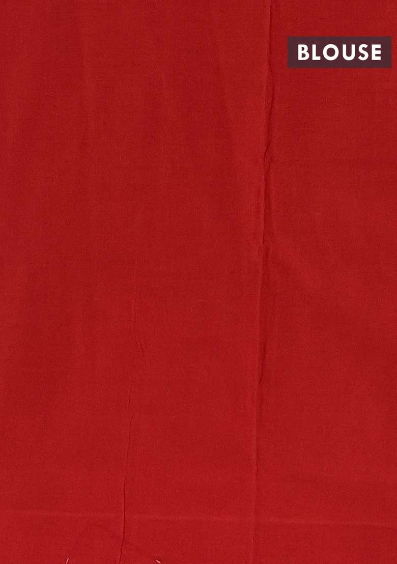 Ikat Cotton Saree Grey And Red With Allover Ikat Woven Butta Weaves And Simple Border With Buttas And Brocade Design For Women - Indya