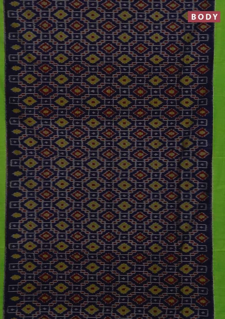 Ikat Cotton Saree Blue And Light Green With Allover Ikat Weaves And Simple Border With Traditional Woven Design For Women - Indya