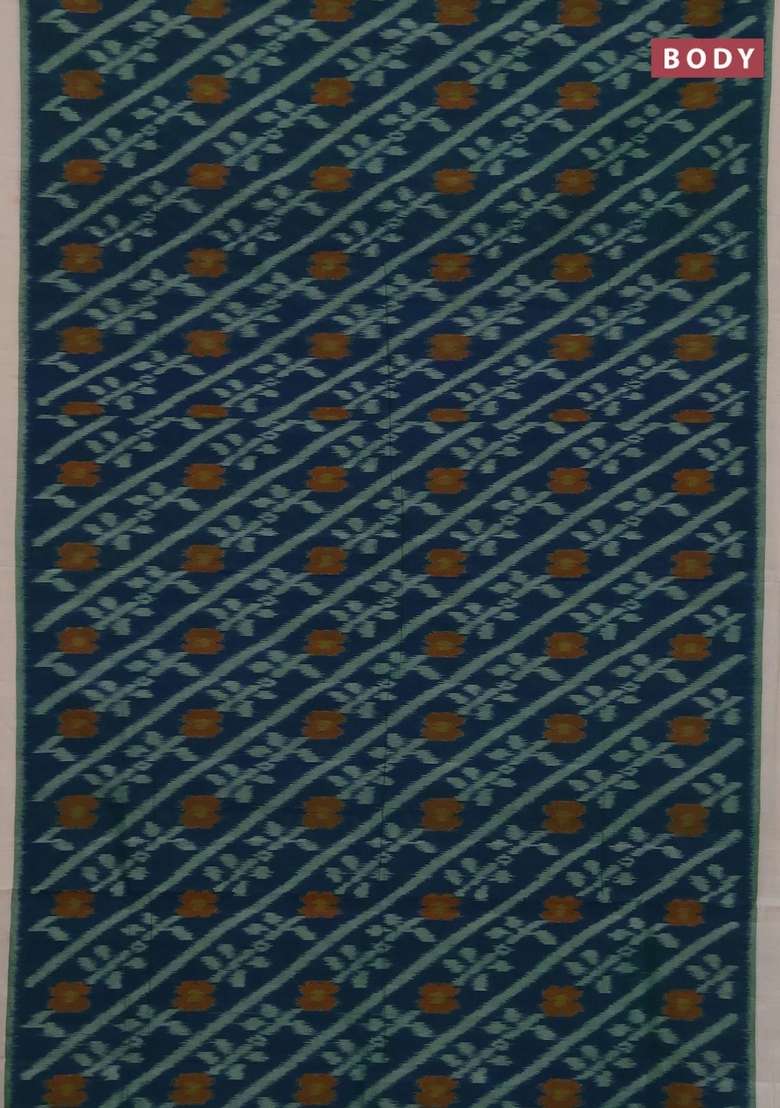 Ikat Cotton Saree Peacock Blue And Off White With Allover Ikat Weaves And Simple Border With Traditional Woven Design For Women - Indya