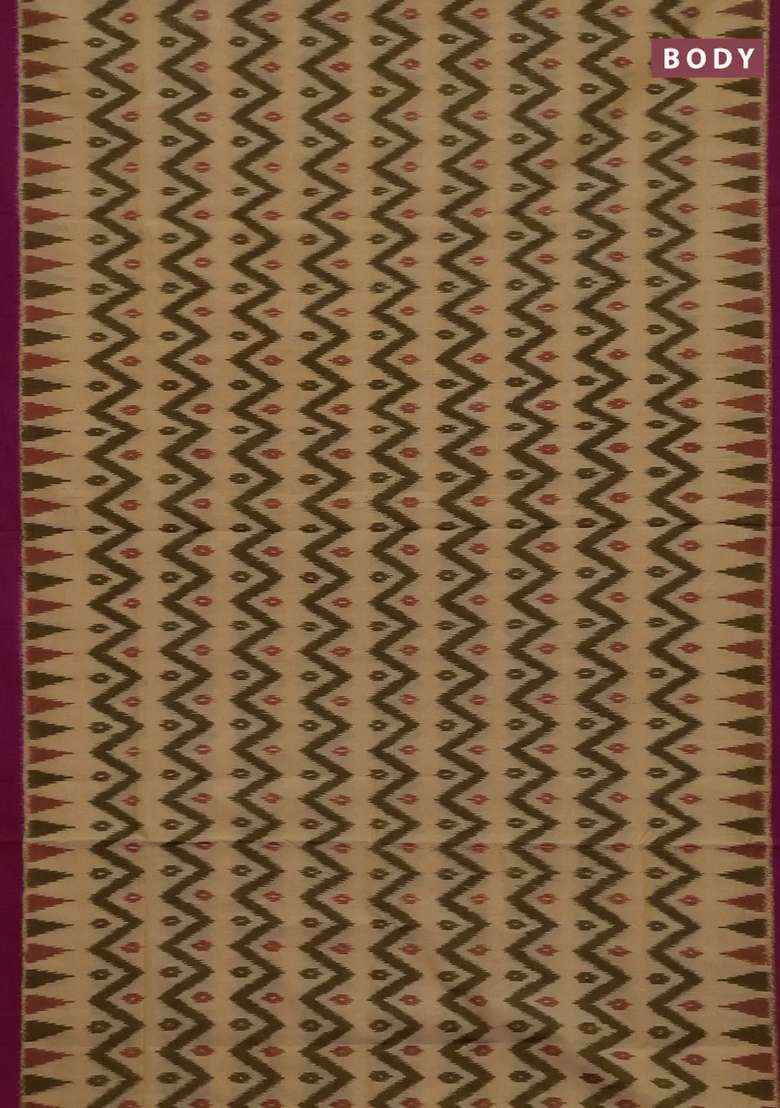 Ikat Cotton Saree Peach Shade And Pink With Allover Ikat Zigzag Weaves And Simple Border With Traditional Woven Design For Women - Indya