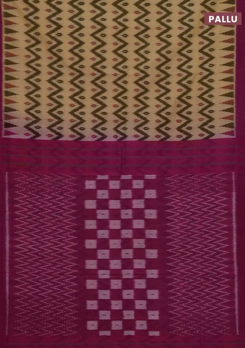 Ikat Cotton Saree Peach Shade And Pink With Allover Ikat Zigzag Weaves And Simple Border With Traditional Woven Design For Women - Indya