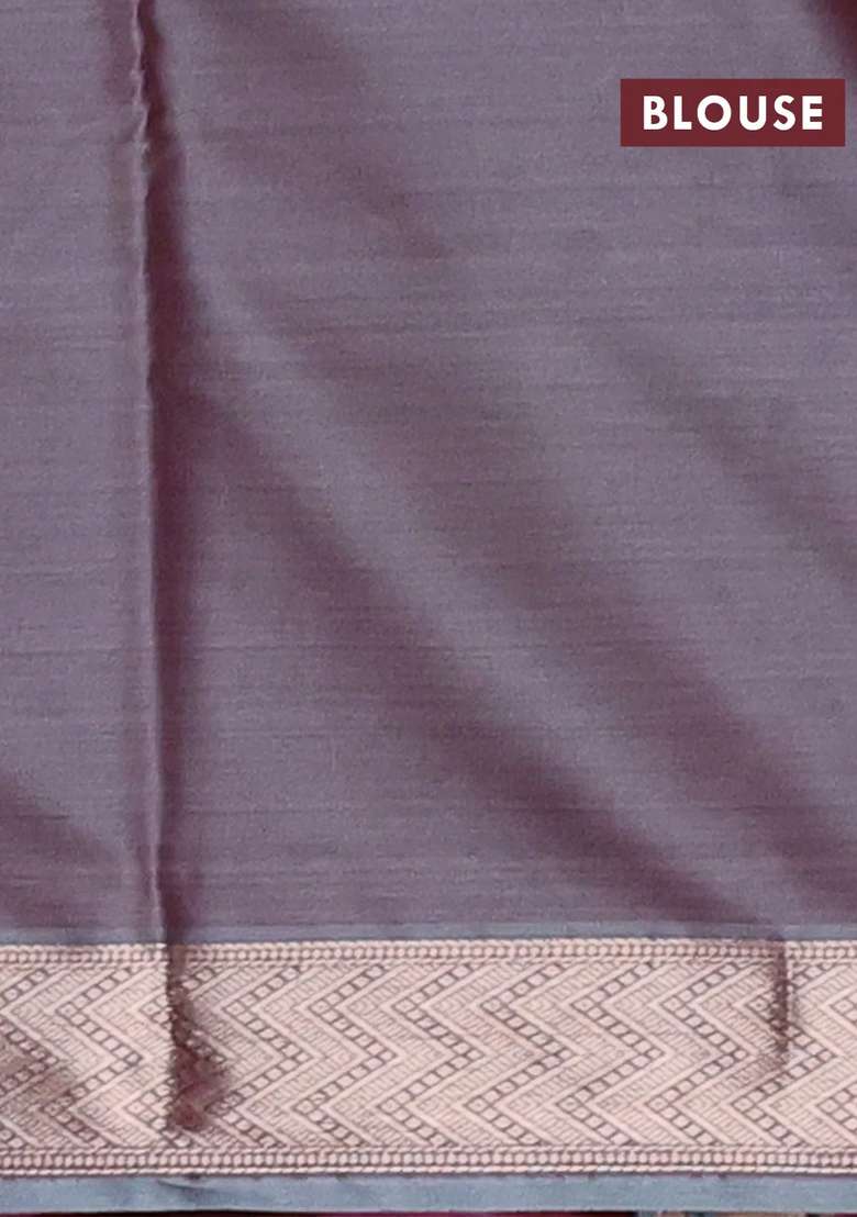 Bangalori Silk Saree Grey And Dark Pink With Allover Ikat Weaves And Zari Woven Border With Traditional Woven Design For Women - Indya