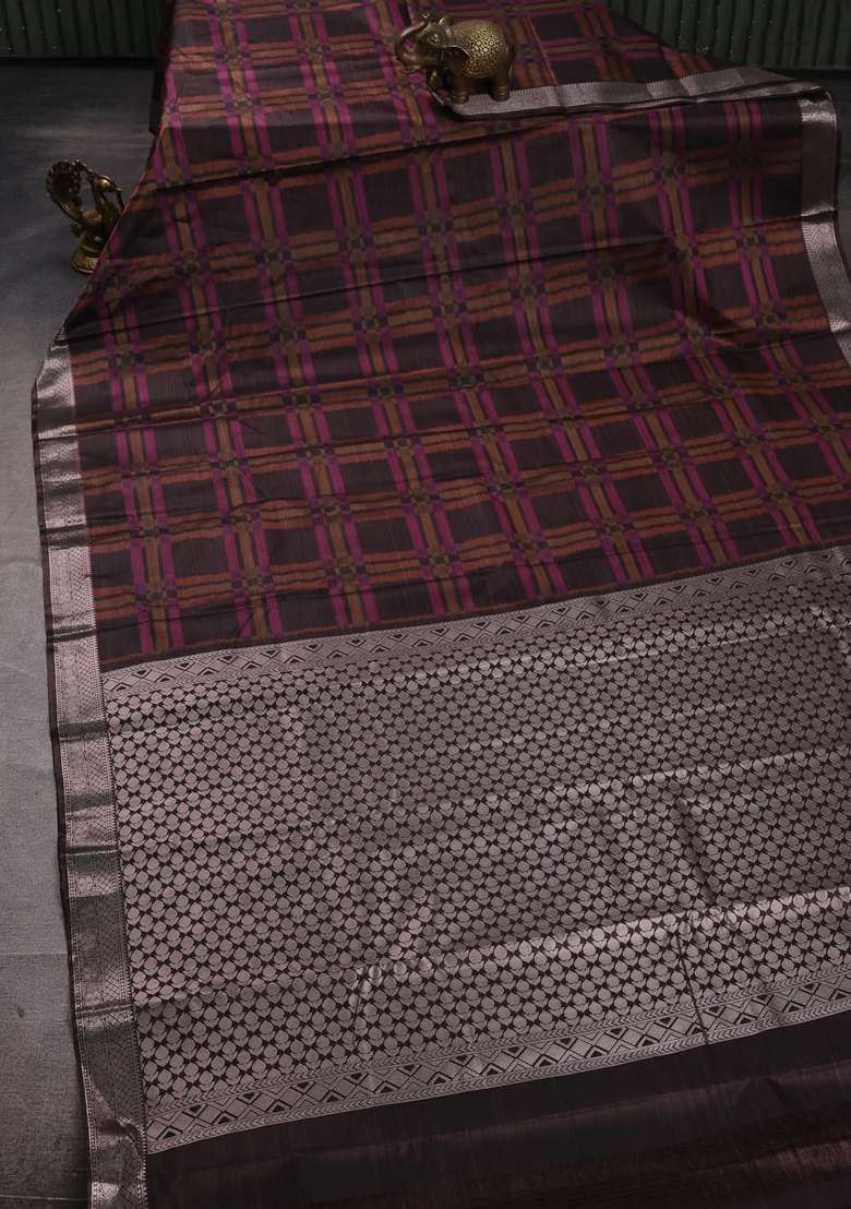 Bangalori Silk Saree Brown With Allover Ikat Weaves And Zari Woven Border With Traditional Woven Design For Women - Indya