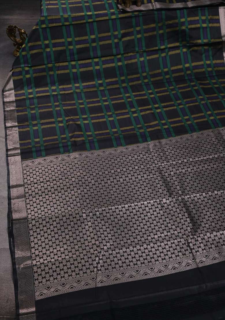 Bangalori Silk Saree Elephant Grey With Allover Ikat Weaves And Zari Woven Border With Traditional Woven Design For Women - Indya