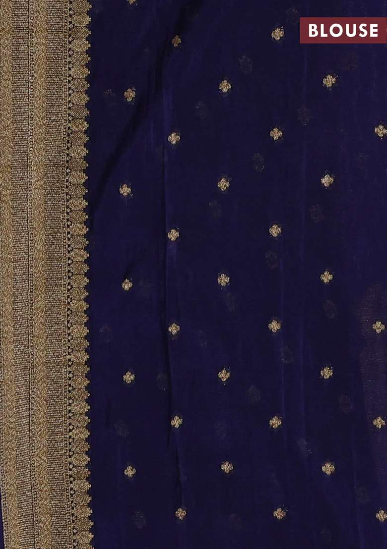 Banarasi Semi Crepe Saree Navy Blue With Allover Geometric Weaves And Woven Border With Traditional Woven Design For Women - Indya